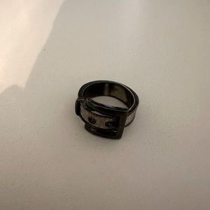 Cute buckle black and shimmer ring. Probably a size 5.
